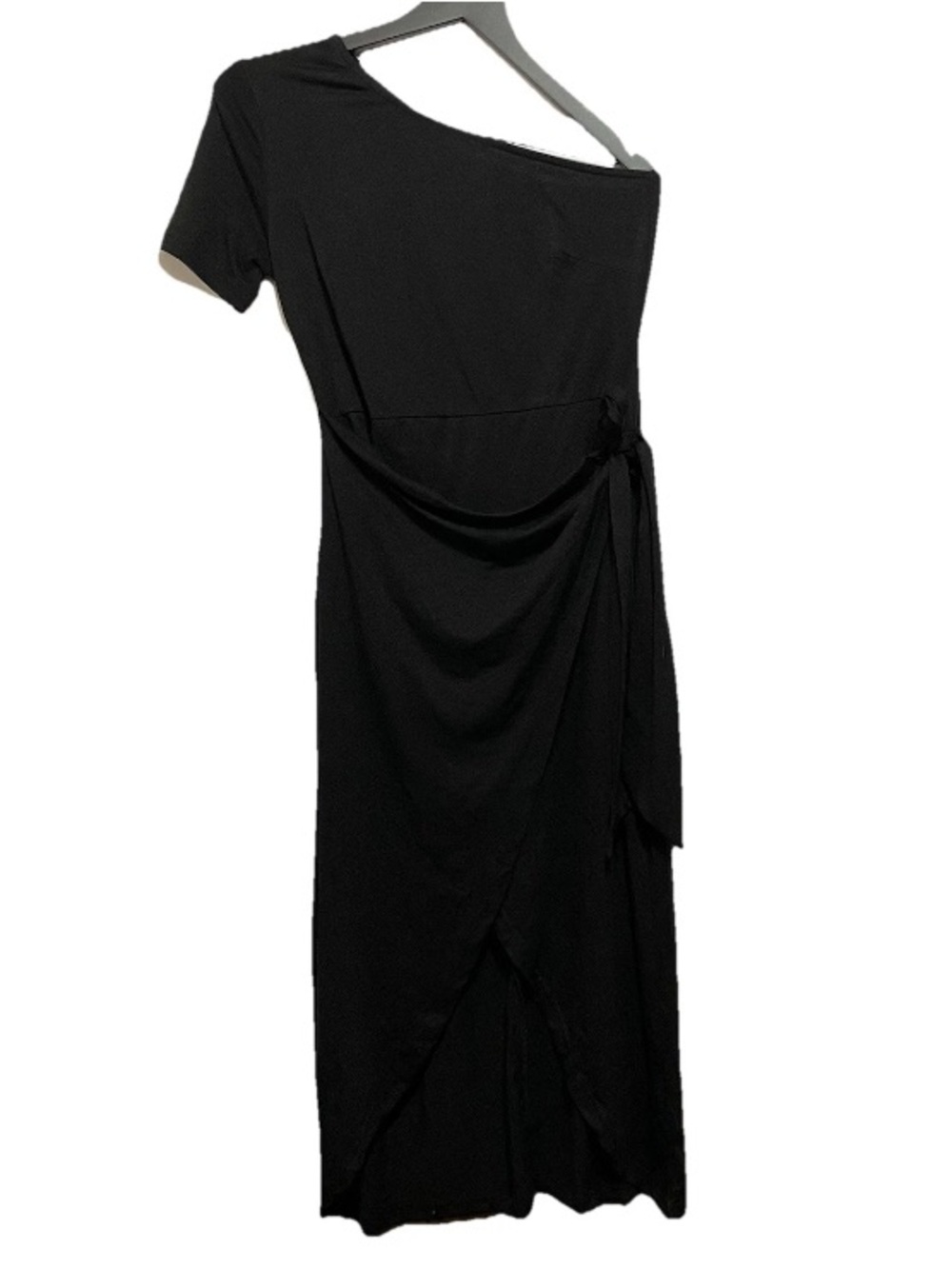 NWT Exlura Womens Dress Black One Shoulder Faux Wrap Dress Sz Medium